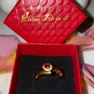 Gold-Tone Snake Ring with Ruby and Diamond Crystals